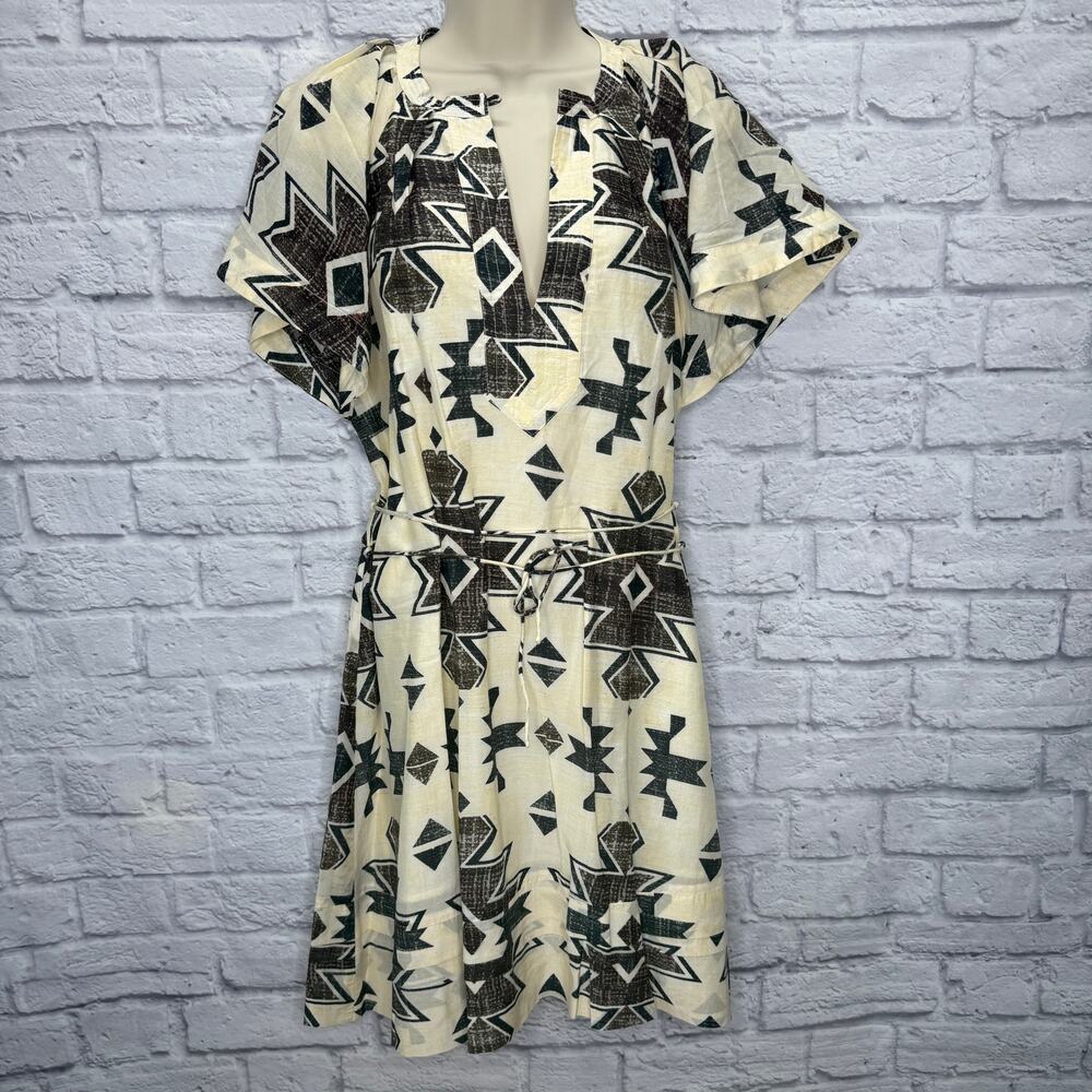 Maria Cher Formosa Carol Short Dress Mix 1 Cream Green Size L Aztec Tie Belt - Picture 2 of 10